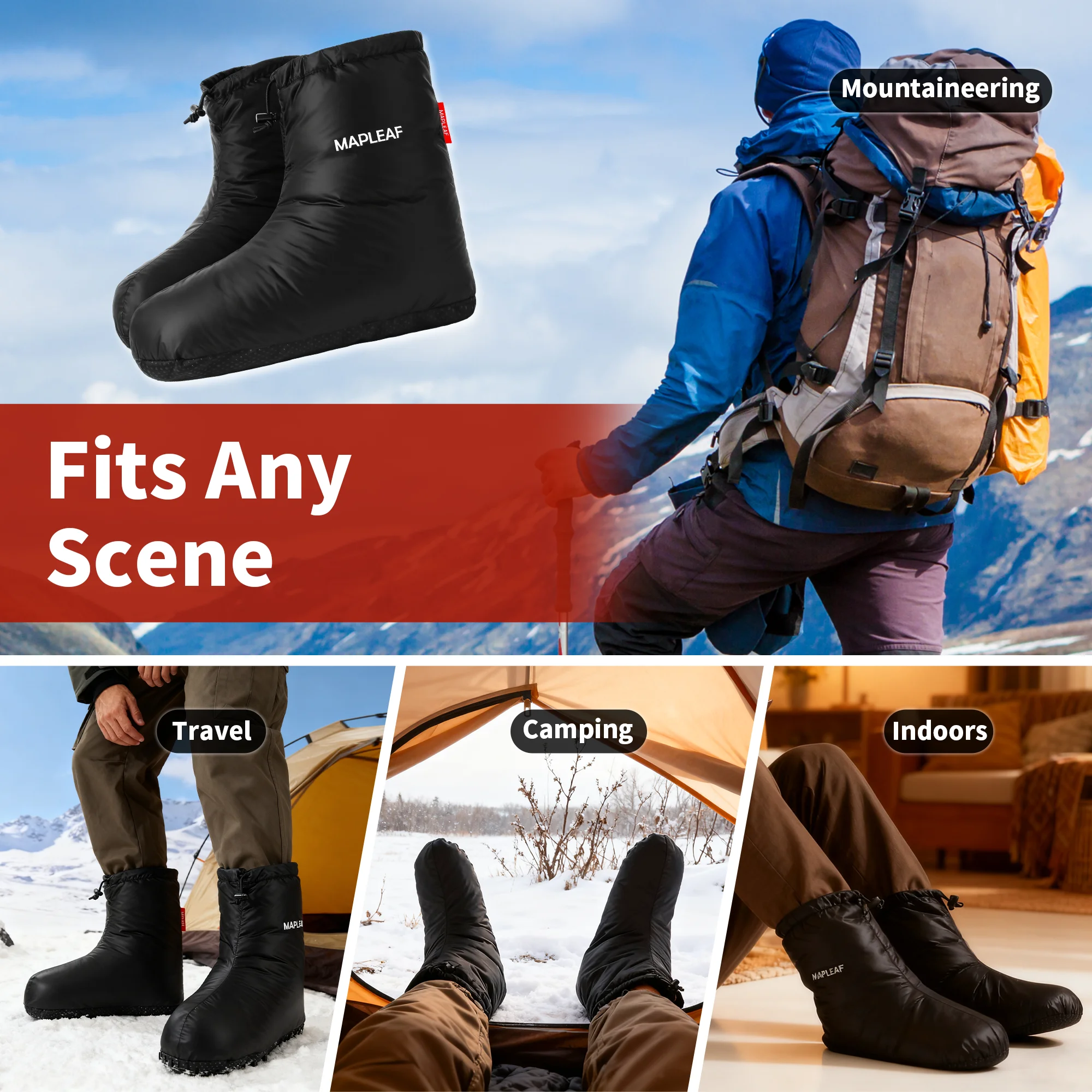 Down Booties Winter Warm Socks Hiking Foot Cover Shoes Tent Camping Sleeping Slippers Foot Warmers MAPLEAF