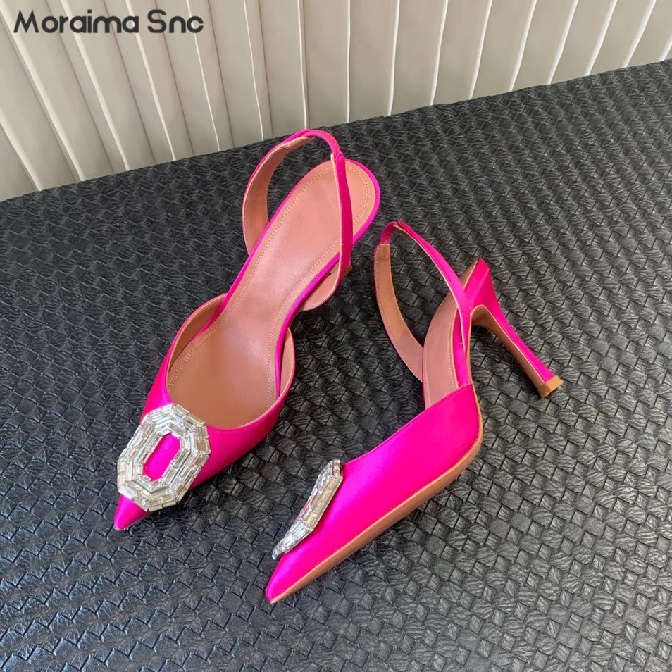 

Pointed Toe Rhinestone Cross-Strap High Heels Stiletto Toe Hollow Satin Sandals Fashionable and Sexy Temperament Women's Shoes