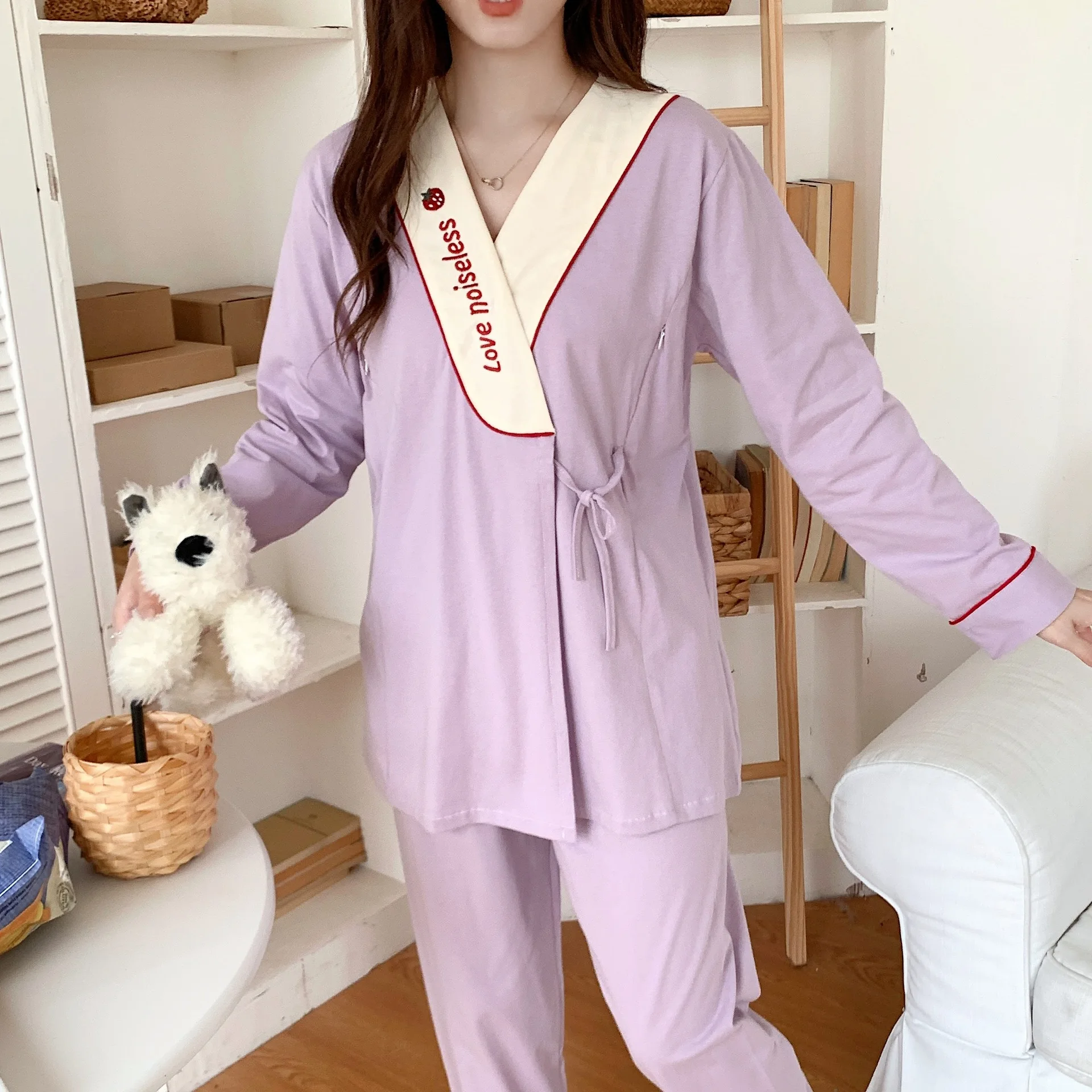 Strawberry Maternity Nightwear Cotton Gauze Pregnancy Postnatal Sleepwear Breastfeeding Pajamas Nursing Maternity Nightgown 3 Strawberry Maternity Nightwear Cotton Gauze Pregnancy Postnatal Sleepwear Breastfeeding Pajamas Nursing Maternity Nightgown - Image 3