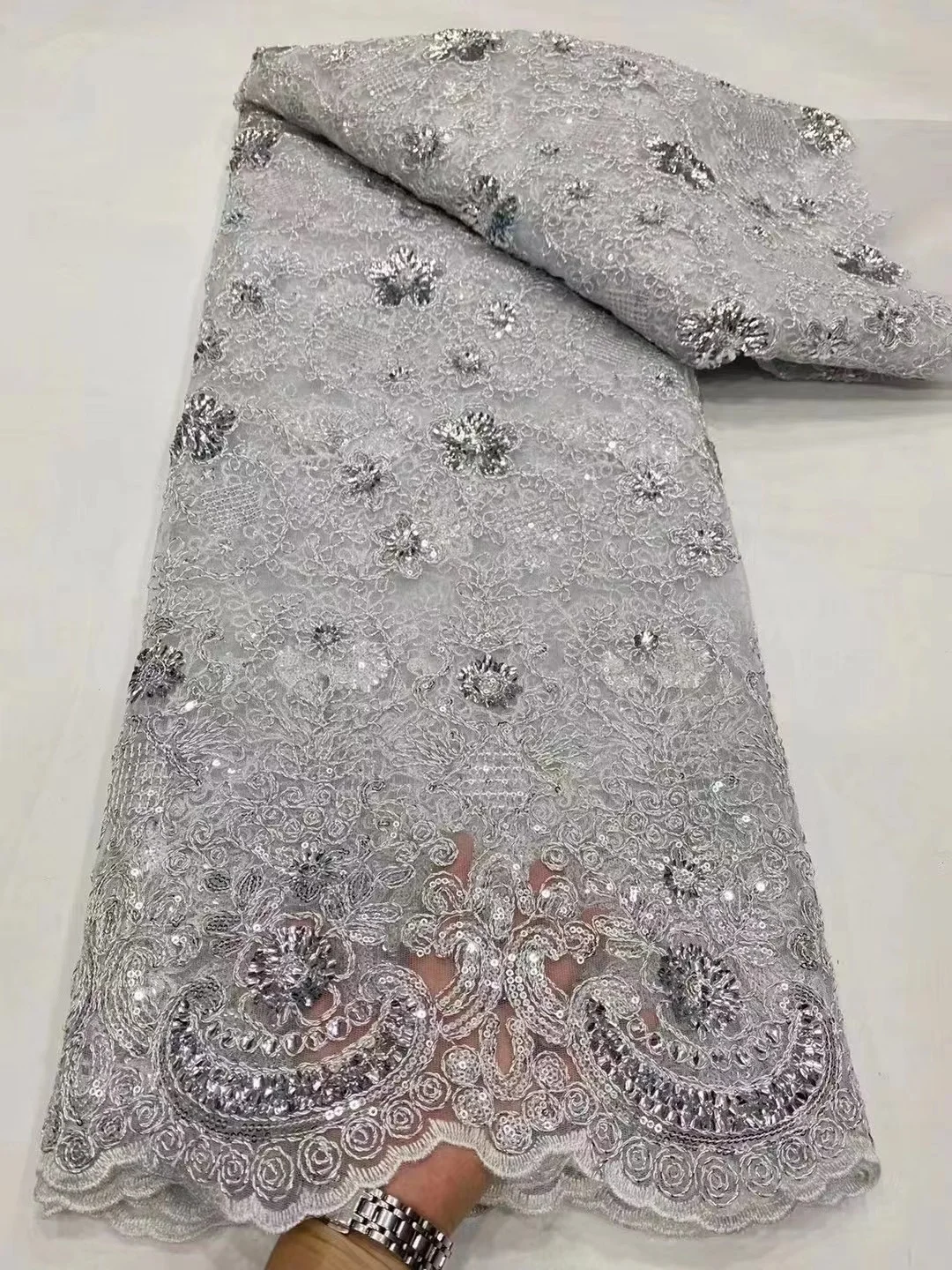 

Latest Colorful Sequins African Lace Fabric 2024 High Quality Nigerian For Women Party Embroidery French Tulle Mesh Lace Fabric