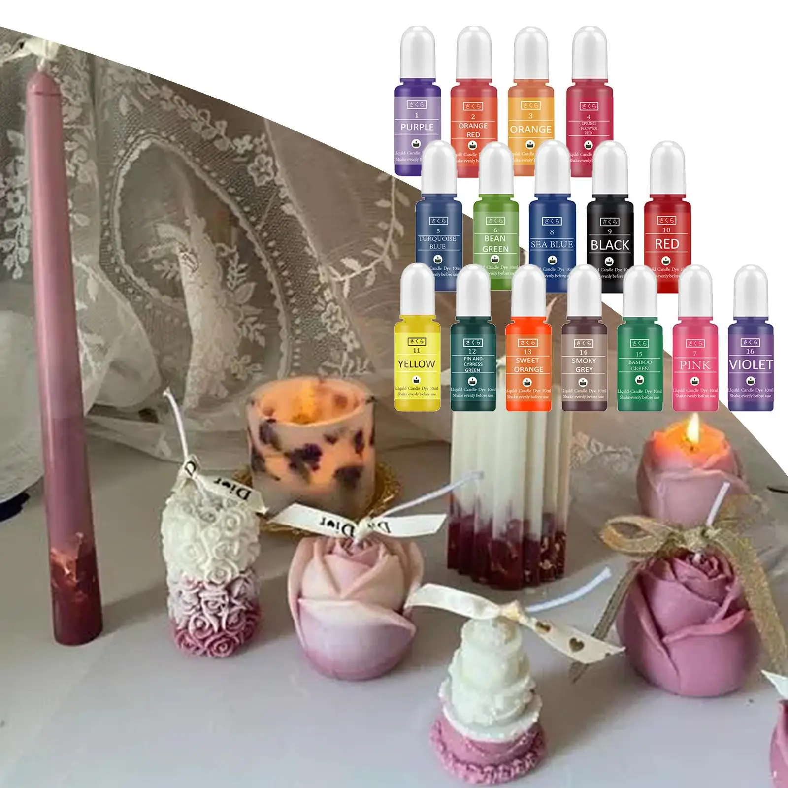 16Pcs Candle Liquid Dye 10ml Soy Candle Making Liquid Colorants Dye Soap Coloring Resin Craft Decoration Painting