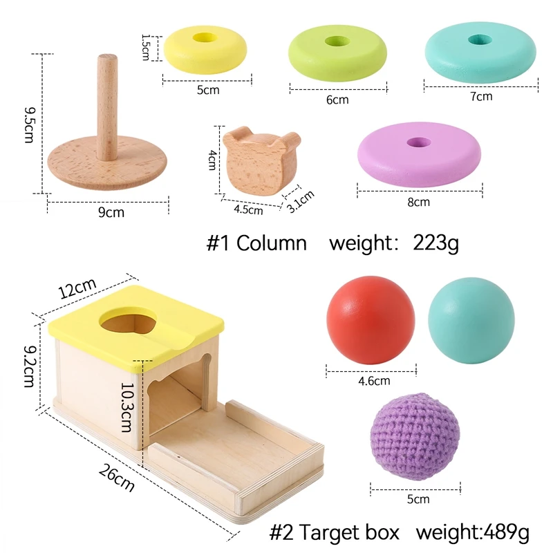 Kids Wooden Montessori Toys Stacking of Pillars Spinning Drum