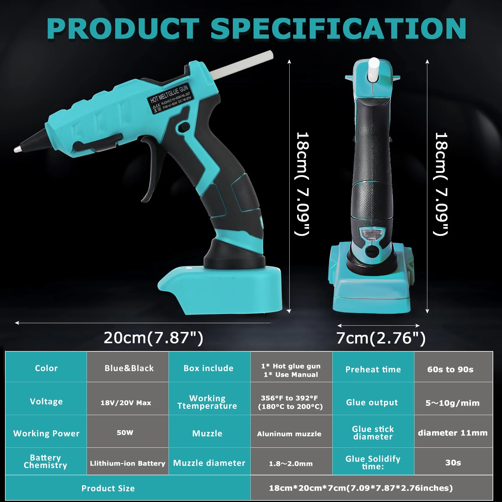 50W Cordless Hot Glue Gun for Makita 18V Battery with 30pcs 7mm Sticks 30s Quick