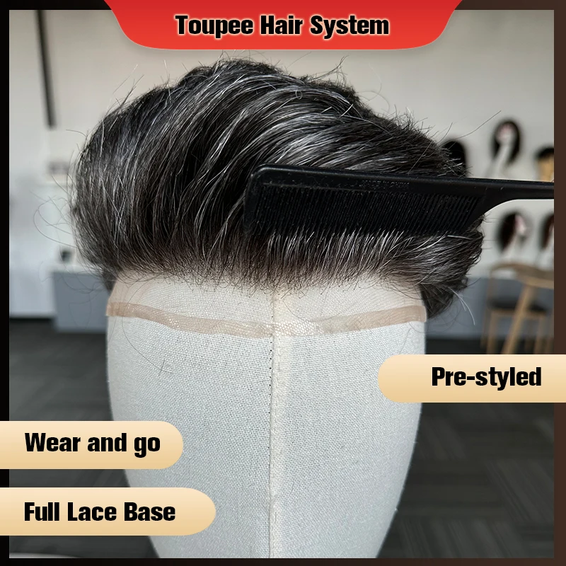 Pre Cut Men's Toupee Full Lace Base Human Hair Replacement Toupee System Unit Hair For Men 1B40 Male Wig For Men Hair Prosthesis