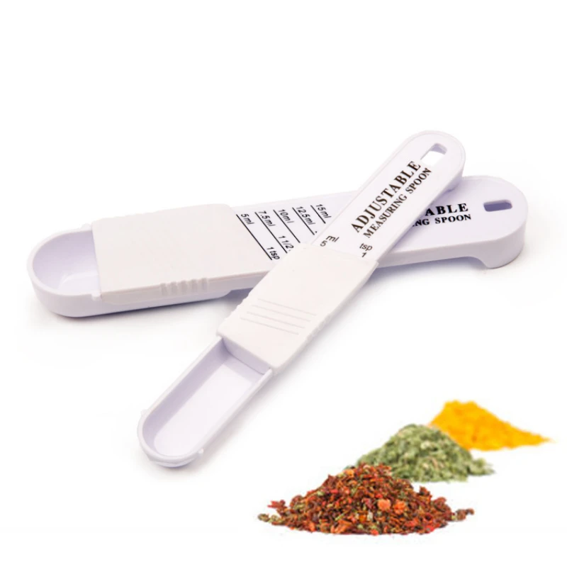 Creative adjustable scale spoon tool Plastic ABS two-piece Set seasoning measure spoon for Baking Cooking Dry/Liquid Ingredients