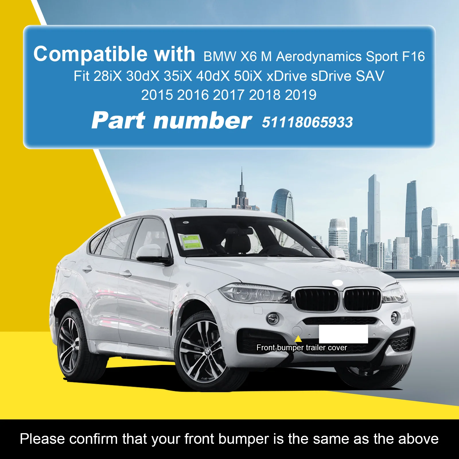 Front Bumper Tow Hook Cap Towing Eye Cover For BMW X6 M Aerodynamics Sport F16 Fit 28iX 30dX 35iX 40dX 2015-51118065933