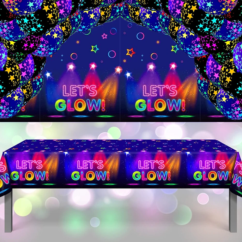 Glow Party Decoration Tablecloth Light Fluorescent Neon Latex Balloons Napkins for Let's Glow Birthday Disco Neon Party Supplies