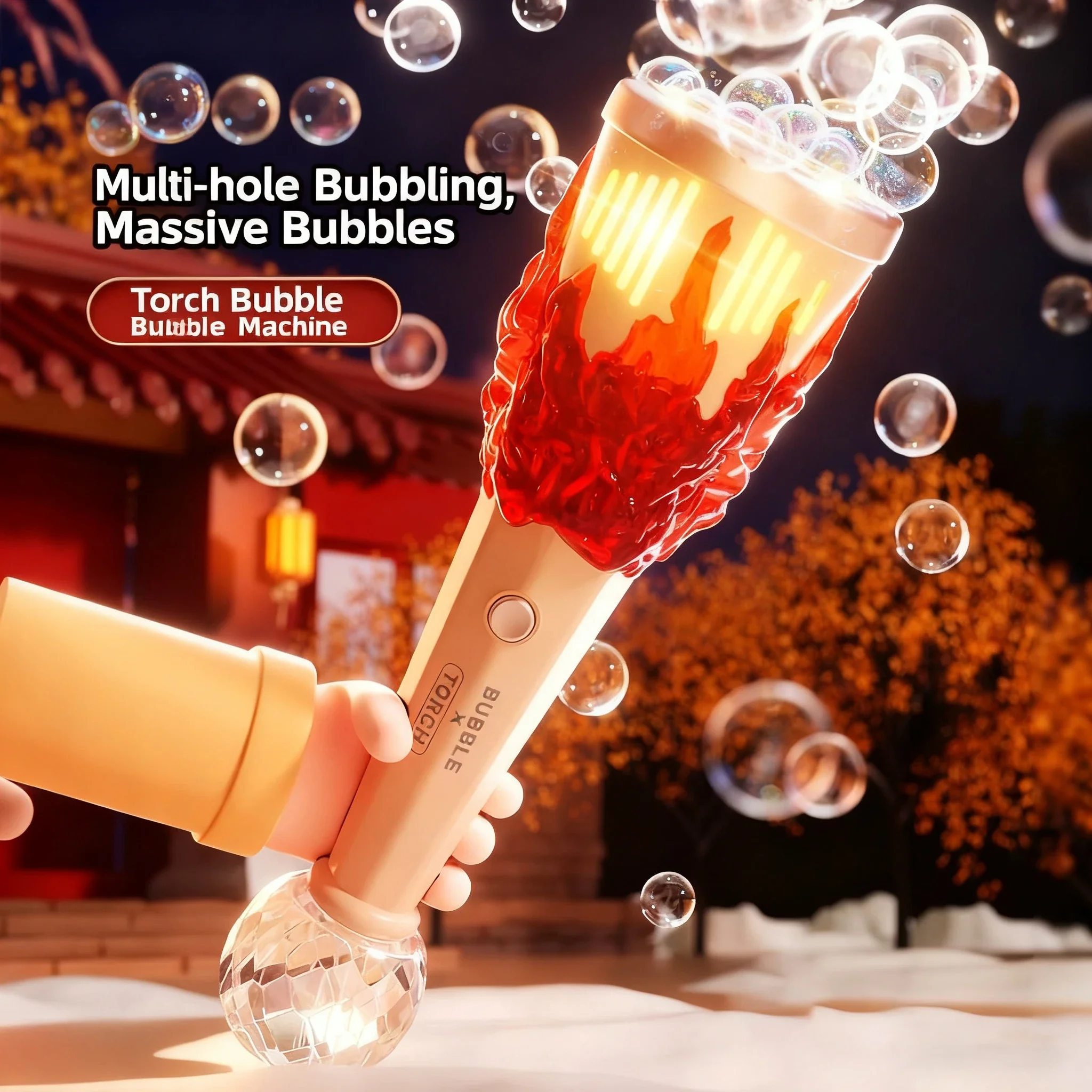 Bubble Machine Torch Bubble Stick Handheld Light Music Children Outdoor Game Blowing Gun Soap Bubble Toys for Kids Xmas Gifts