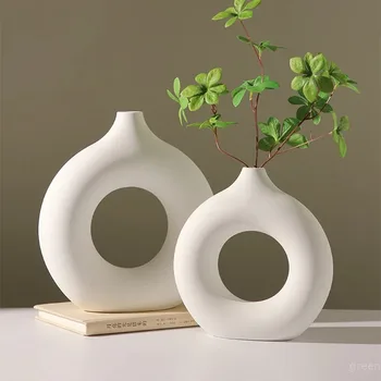 Creative Donut-Shaped Vase, Nordic-Style Plastic Vase, Minimalist Floral Arrangement, Table Setting, Home Living Room Decoration 1