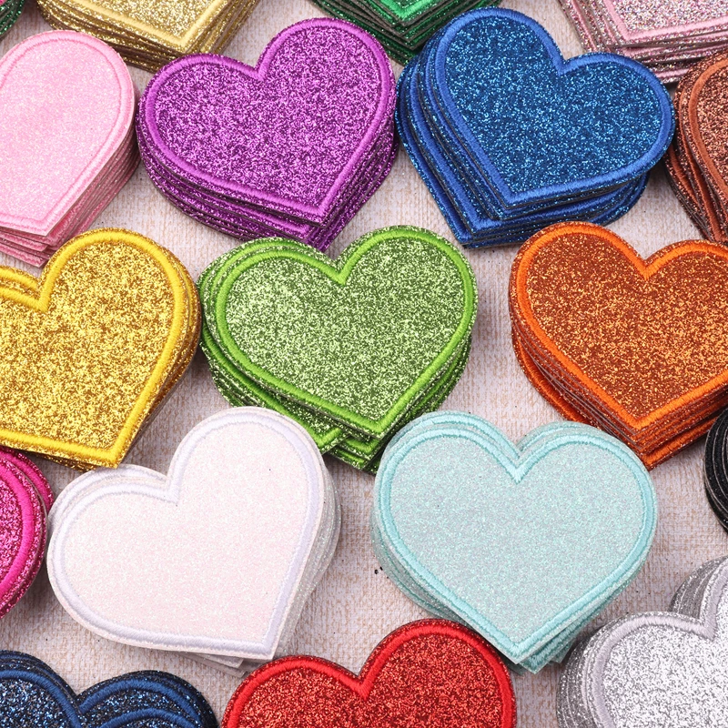 10 Stück Großhandel Neue Glitzer-Herz-Aufnäher, bestickte Aufbügelpatches für Kleidung, bunte Glitzer-Stern-Aufnäher für Kleidung – Detail 3