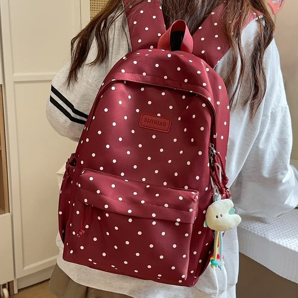 Zaino a Pois con Doppia Tracolla per Uso Quotidiano, Grande Capacità, Carino Zaino da Viaggio Leggero e Resistente, Borsa per Scuola e Ufficio - immagine 5