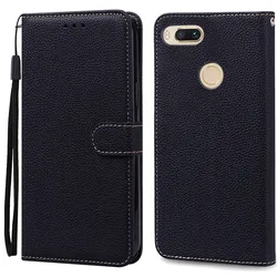 Leather Wallet Flip Case - Elegant Protective Cover with Bumper Coque and Storage Pockets for Mi 5X - Mi A1 (Black)