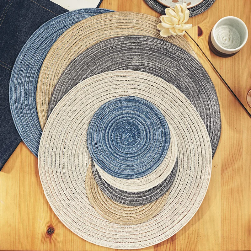 4Pcs Round Table Placemat Woven Table Mat Coaster Individual Placemats