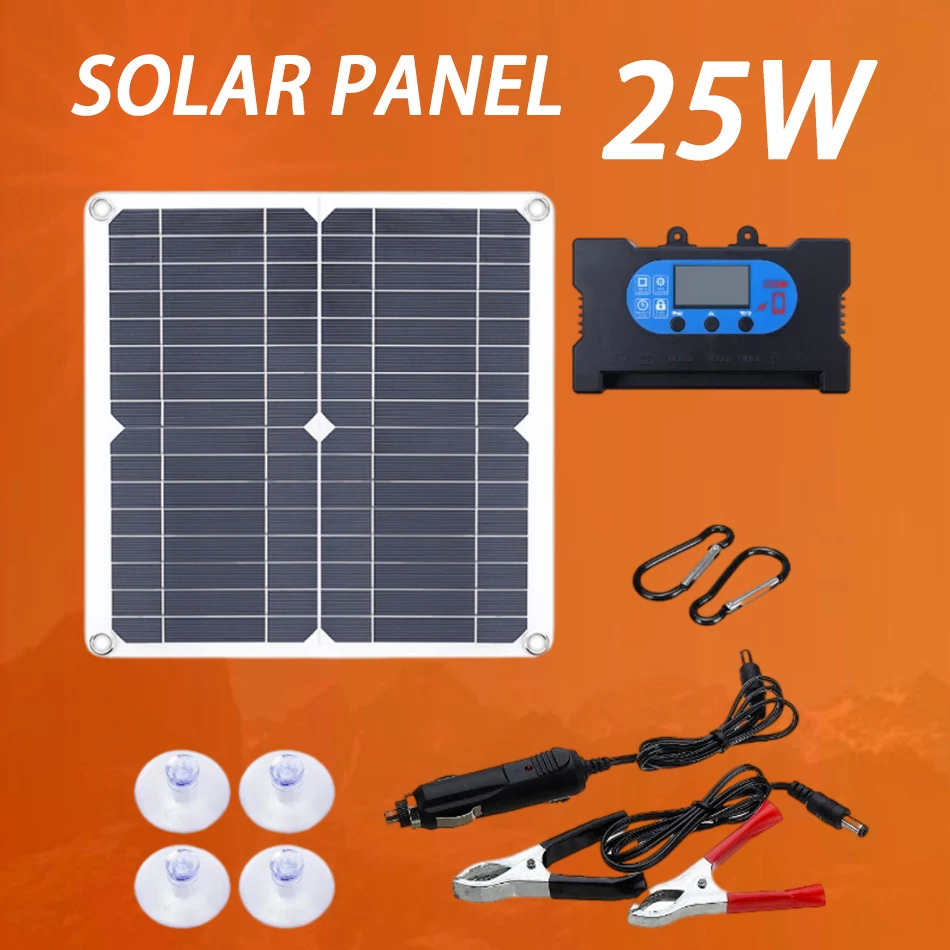 

Solar Panel 25W Fast Charge Controller 18V12VBattery Free Direct Drive Simple Single Crystal 25WSmart Charging Kit Outdoor Solar