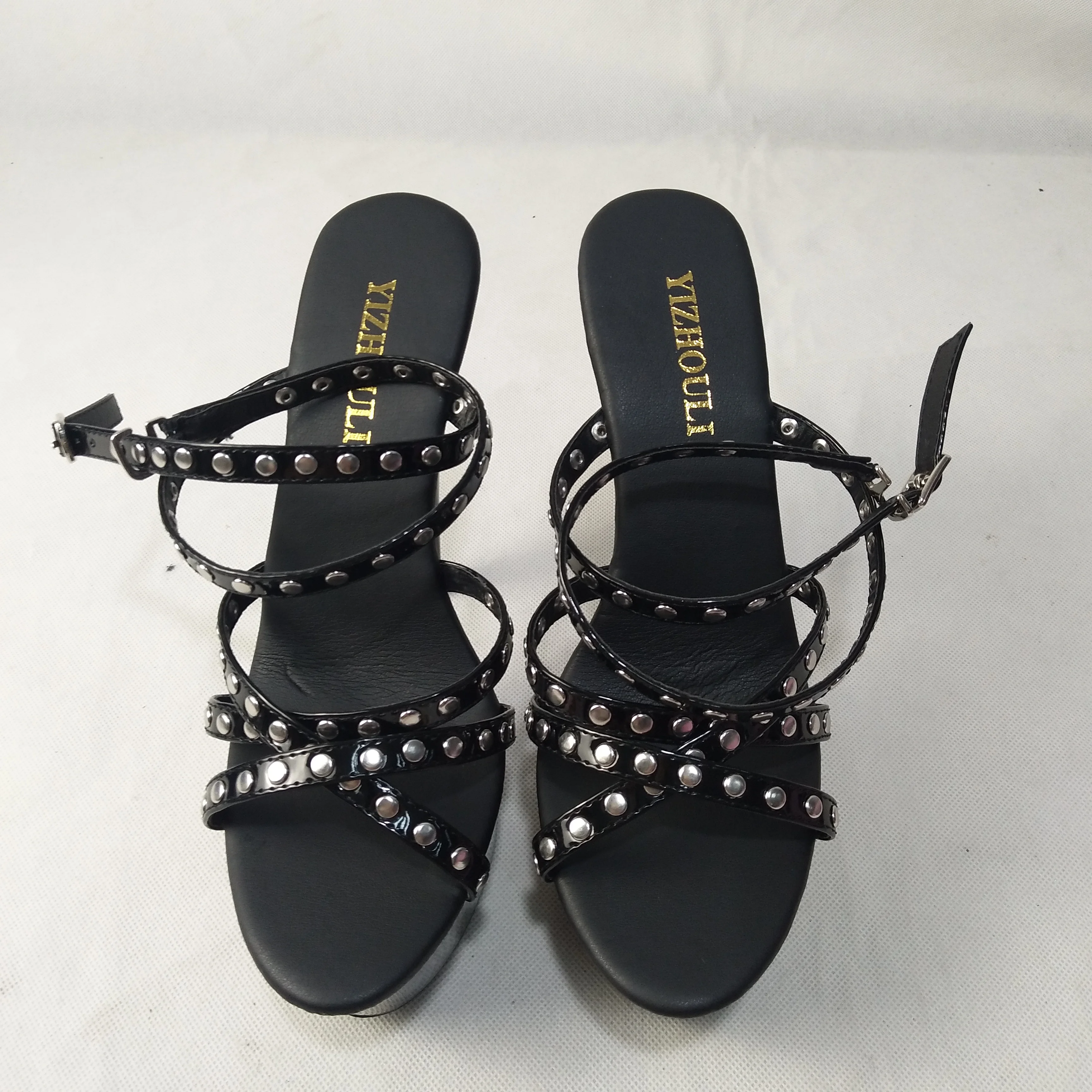 New fashion black riveted 15cm heels, model pole dancing/banquet runway wedding dance shoes