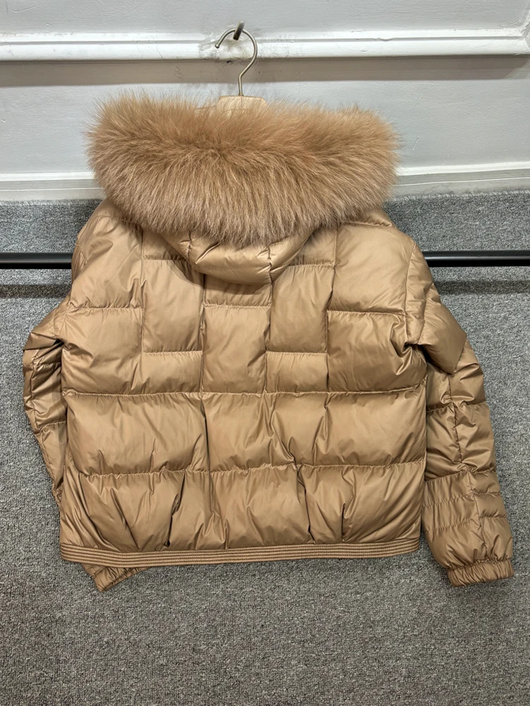 Lagabogy 2025 Winter Women White Duck Down Jacket Real Fox Mink Fur Collar Female Short Warm Puffer Coat Vintage Hooded Parkas