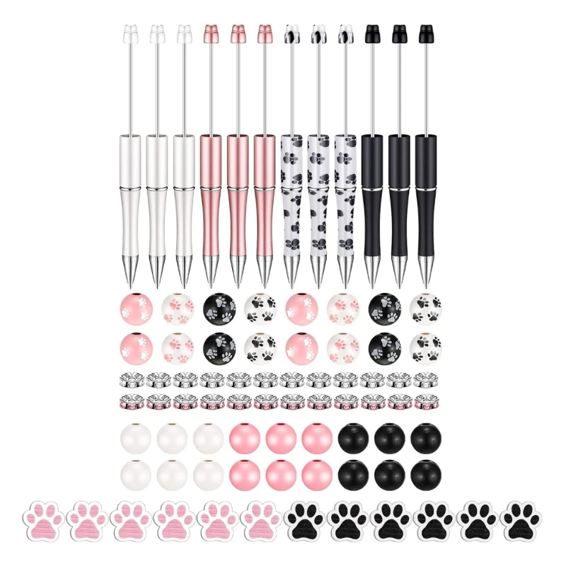 82Pcs Beadable Ballpoint Pen Set with Wooden Craft Beads, Heat Transfer Pens for DIY Writing Pens, Christmas Party Favor snowman christmas placemats christmas place mats dining decor heat resistant christmas table mats washable place mat