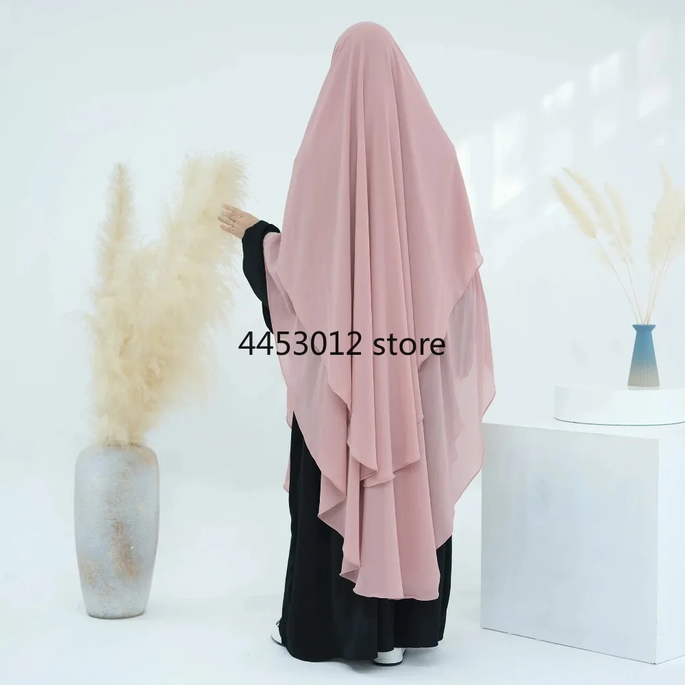Two Layers Chiffon Muslim Headwear Head Scarf Hijab Headscarf Shawl Scarf Niqab Headscarf Extra Long Khimar Prayer Scarfs Dubai Turkish Islamic Hijabs Ramadan