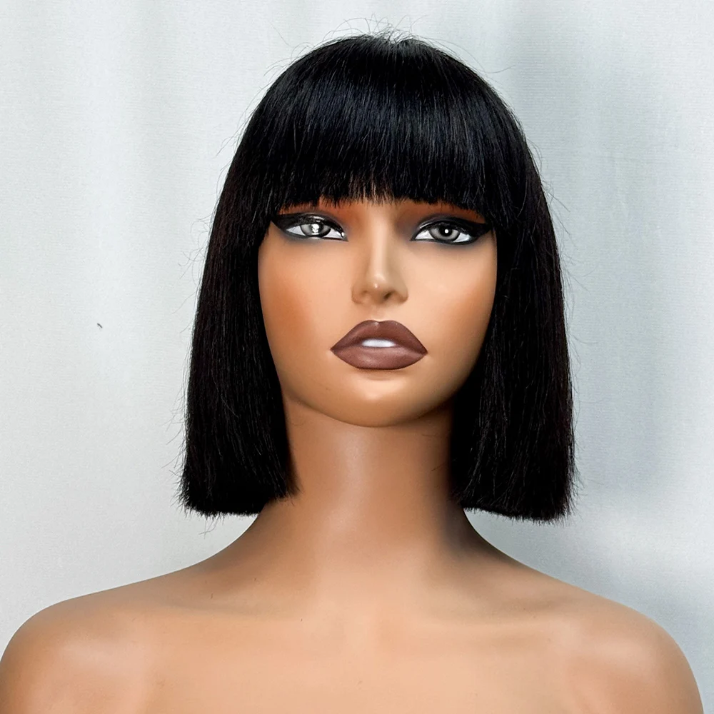 280% Density Full Bang Bob Double Drawn Bone Straight Human Hair Wigs With Bangs 2x3 Lace 100% Human Hair Wigs For Black Women