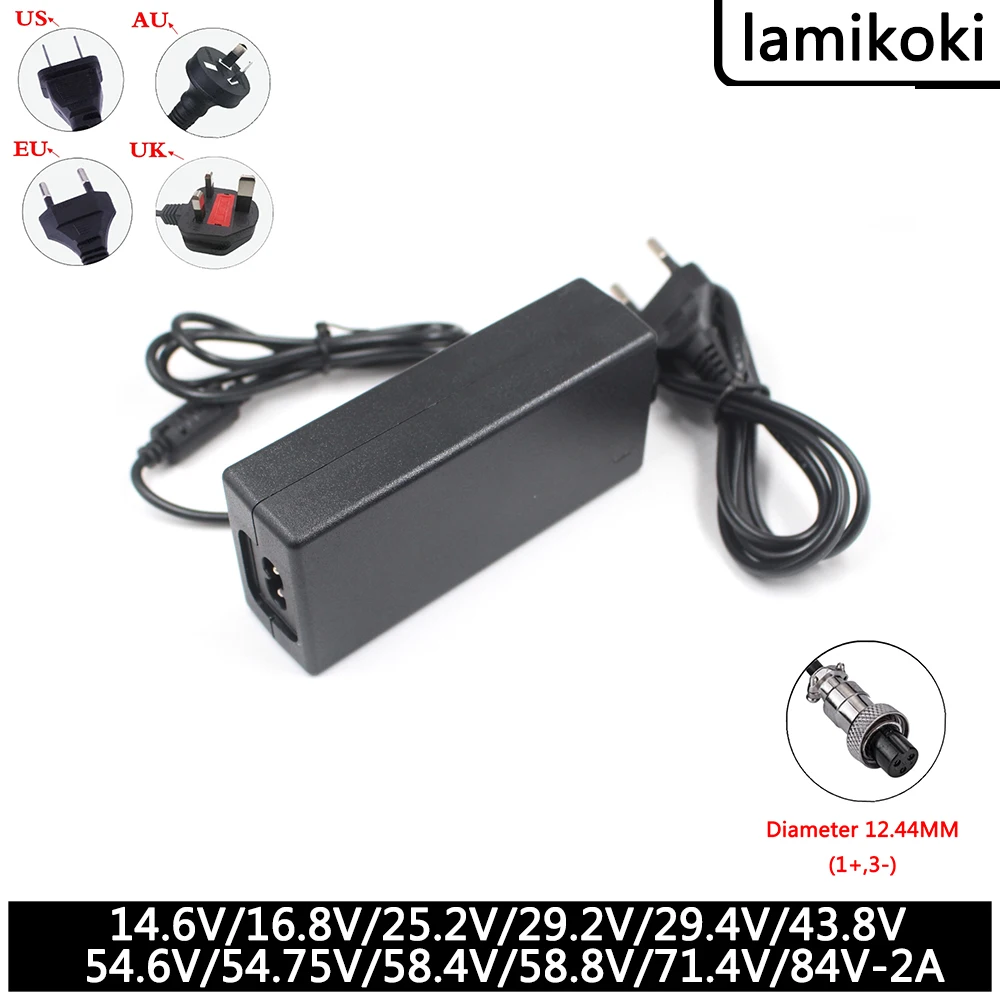 

14,6 V 16,8 V 25,2 V 29,2 V 29,4 V 43,8 V 54,6 V 54,75 V 58,4 V 84V 2A литий-ионное зарядное устройство GX16 3P