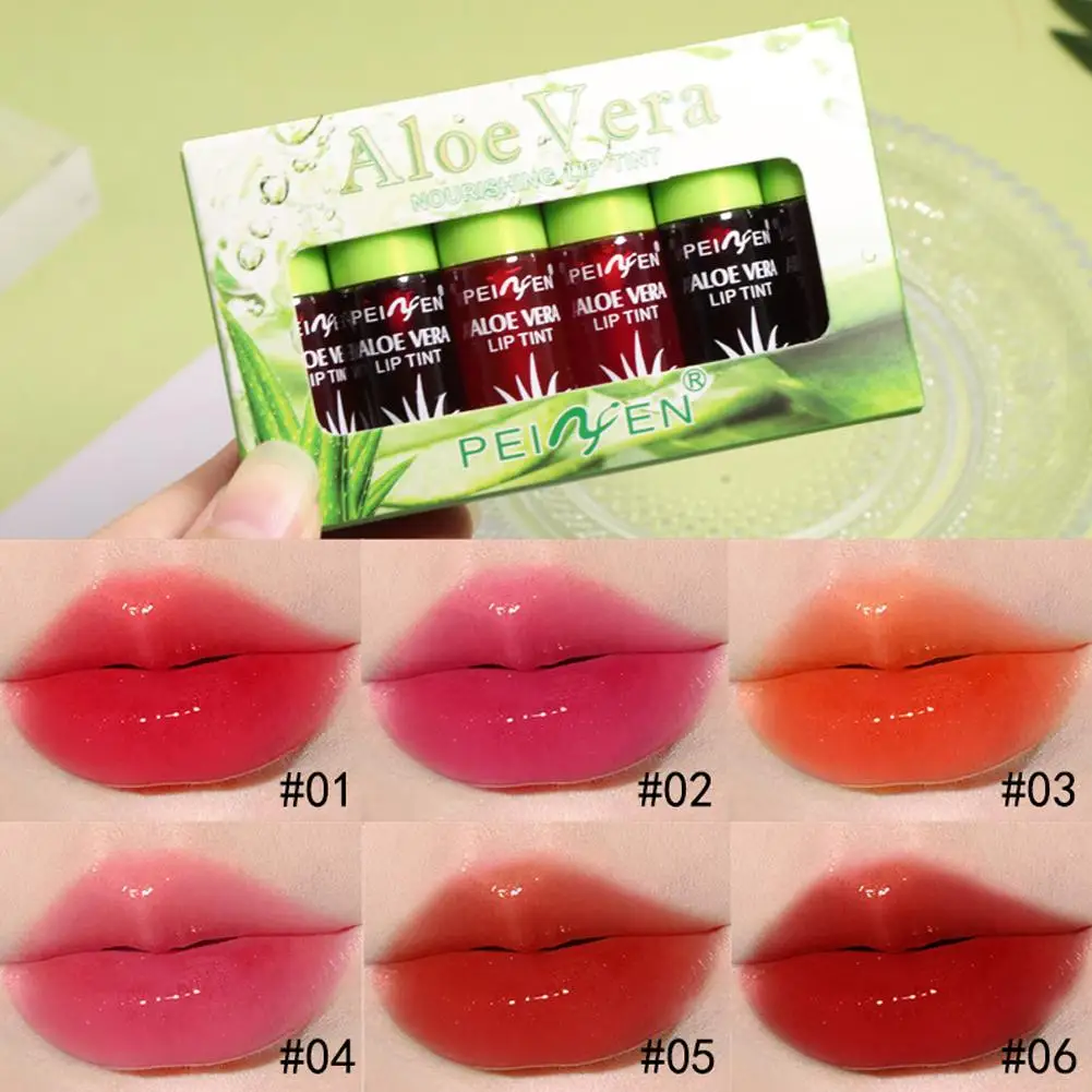 Aloe Vera Liquid Lipstick Set 6 Color Color Changing Lip Gloss Lasting Moisturizing Lip Tint Beauty Korean Cosmetics Makeup Tool lip gloss lip makeup lip glaze lip tint