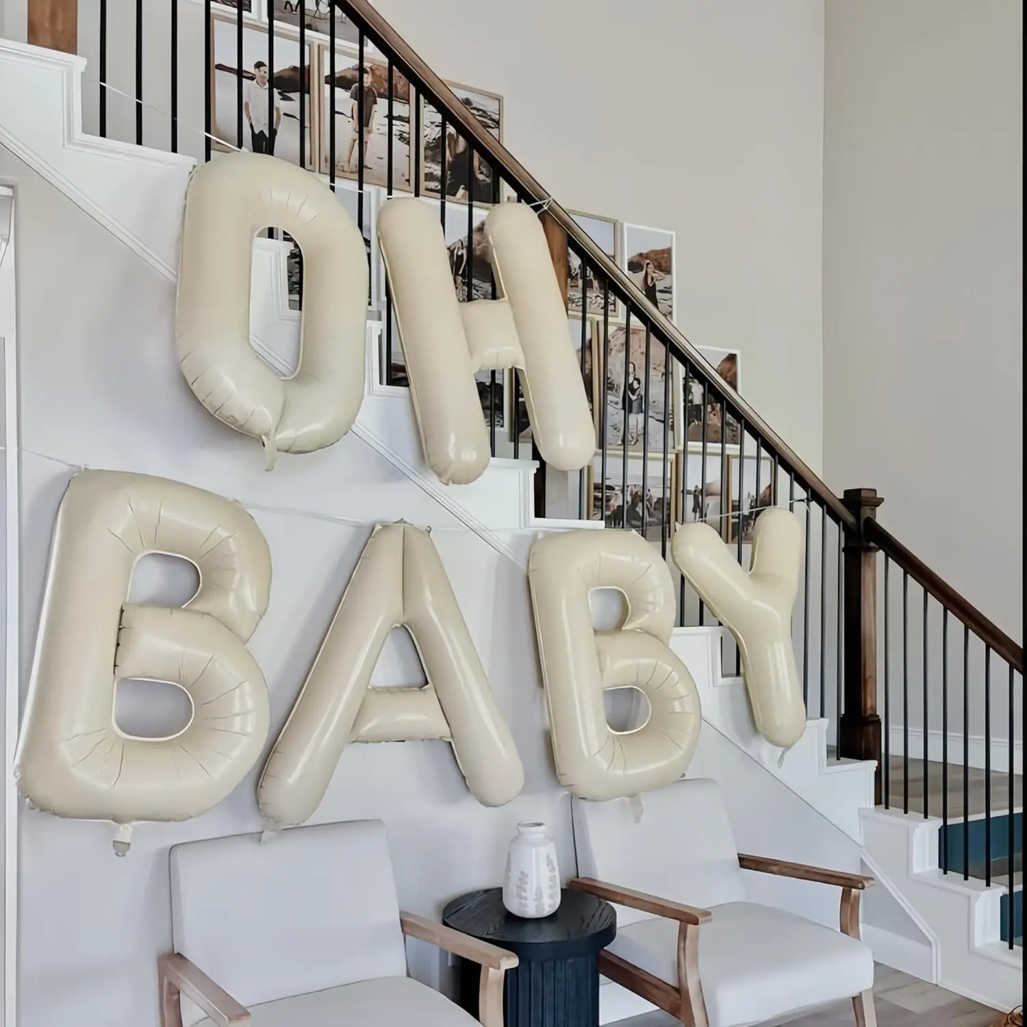 16/40 Zoll beige OH BABY Ballon für Babyparty, Elfenbein Alphabet Oh Baby Ballon Banner Schild für Geschlecht offenbaren Partydekorationen – Detail 4