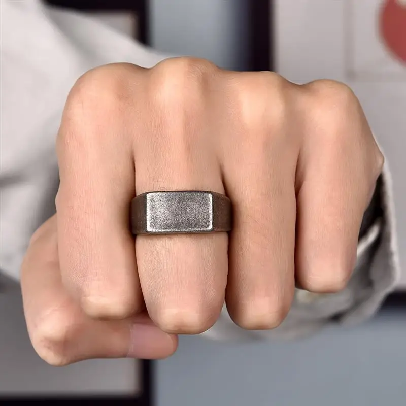 Vintage Stahl Ring Quadratische Flache Oberseite 316L Titan Stahl Blank Plain Männer Ring Persönlichkeit Schmuck Glatte Oberfläche Schmuck Großhandel – Detail 11