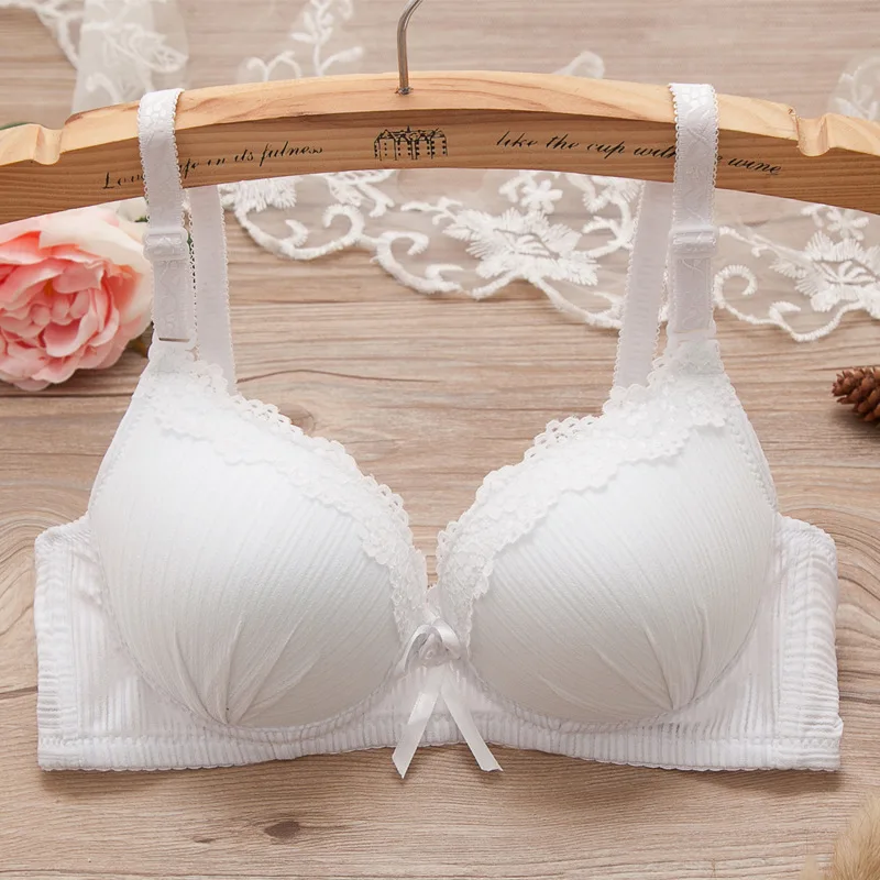 Nuovo Reggiseno Senza Fili Sottile Reggiseno Per Ragazza Raccogliere Fiocco In Pizzo Regolabile Studente Comodo Reggiseno Per Ragazza Abbigliamento Pe