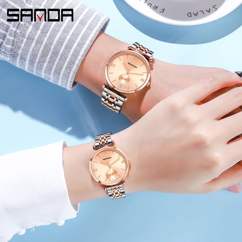 SANDA Couples' Watch for Women and Men Luxury Original Waterproof Personalized Fashion Quartz Wristwatch Couple Gift Girl Watch