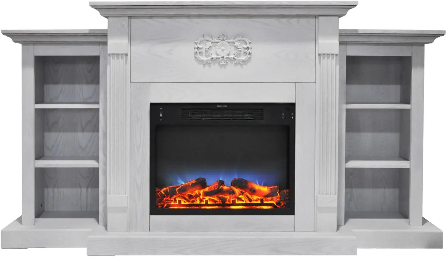 72'' Classic White Electric Fireplace with Log Display and LED Multi-Color Realistic Flames Modern TV Stand Fireplace Heater