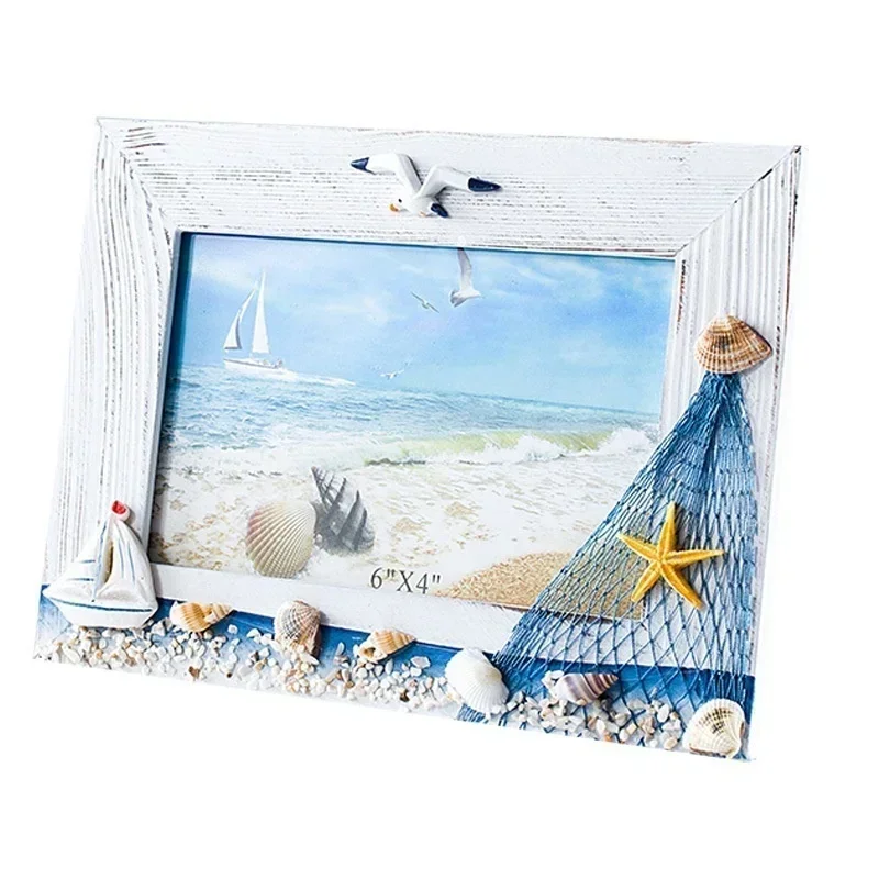 Ocean Photo Frame Summer Shell Seabird Wooden Supply Mediterranean Personality Wooden Table Frame Ornaments Picture Frame