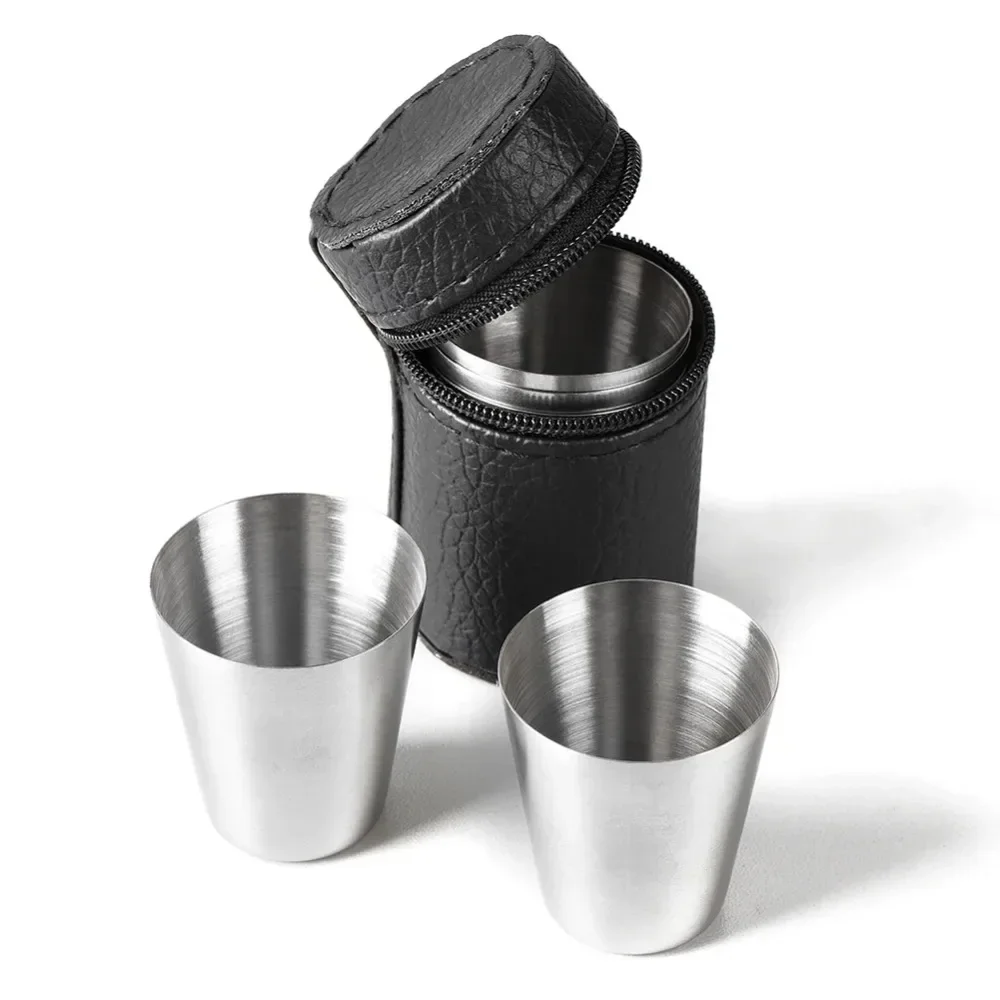 Drinkware 4 Pcs/set Outdoor Practical Travel Stainless Steel Cup Mini Set Whiskey Glass Cups Personalized Gifts Kitchen Dining - 2