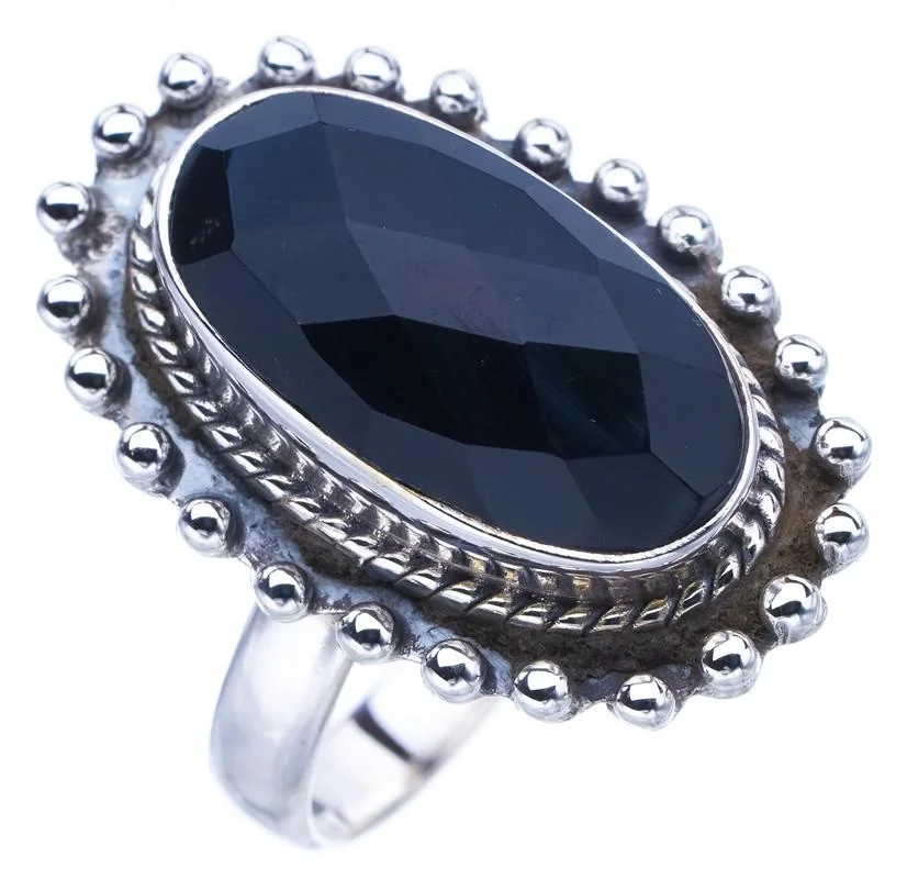 

StarGems Natural Black Onyx Handmade 925 Sterling Silver Ring 7.75 F0524