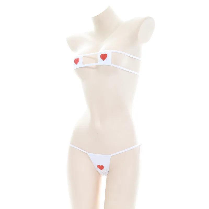 Sexy Lingerie Cosplay Mini Bikini Lolita Kawaii Heart Bandage Anime Cosplay Erotic Costume Bra Underwear Set_voghion.com
