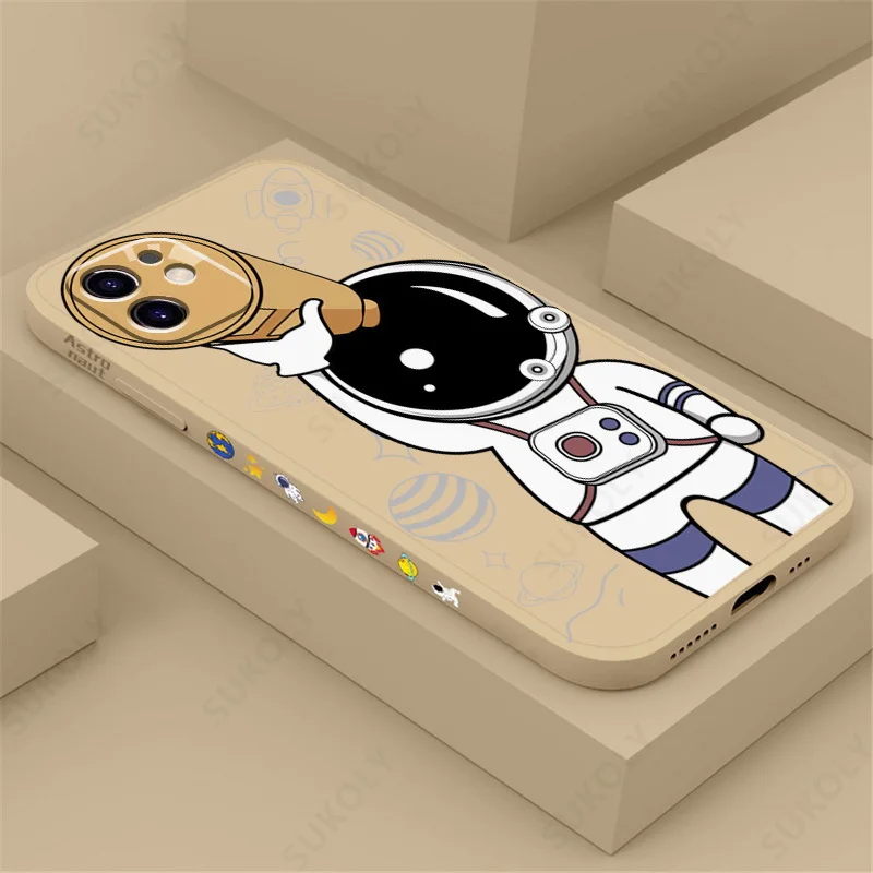 For iPhone 13 Mini 12 11 13 Pro Max XS XR X 8 7 Plus SE 2020 Creative Astronaut Silicone Case For iPhone 12 13 11 Soft Cover cell phone belt pouch