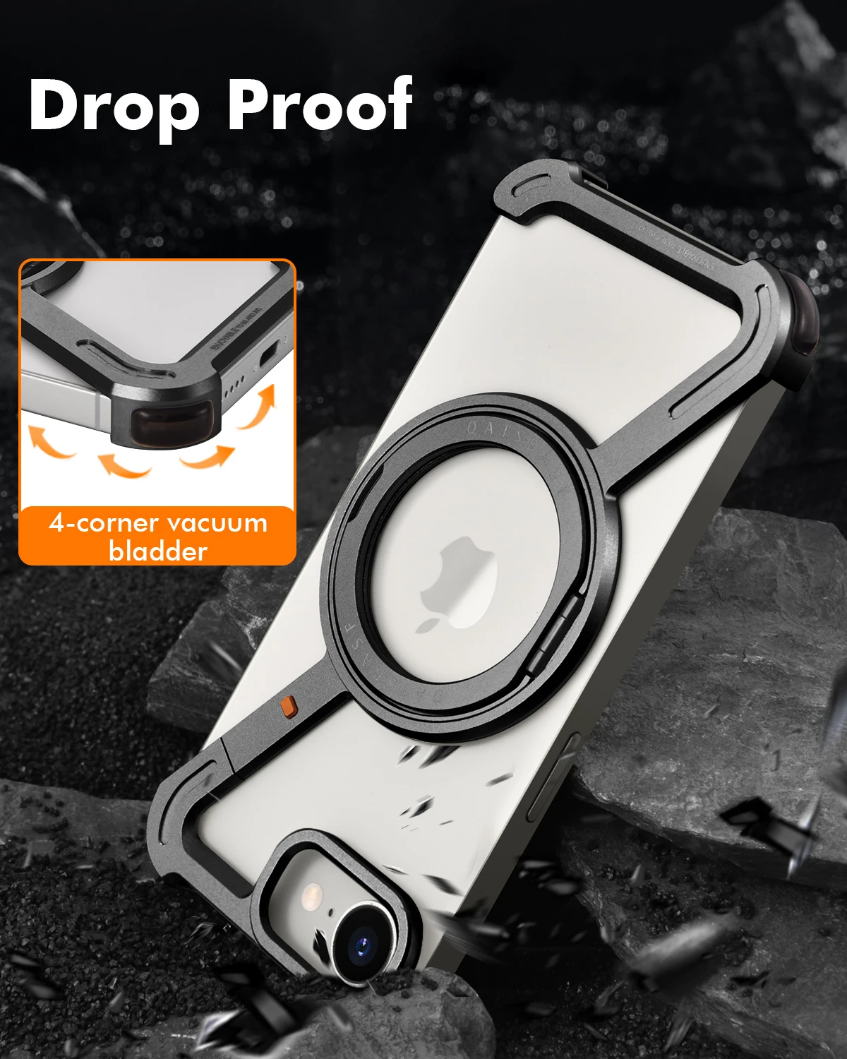 Eary for iPhone 16 E Phone Case Magsafe With 360°Rotate Magnetic Ring Stand Z-Shaped Metal Frameless Shockproof Protector Cover