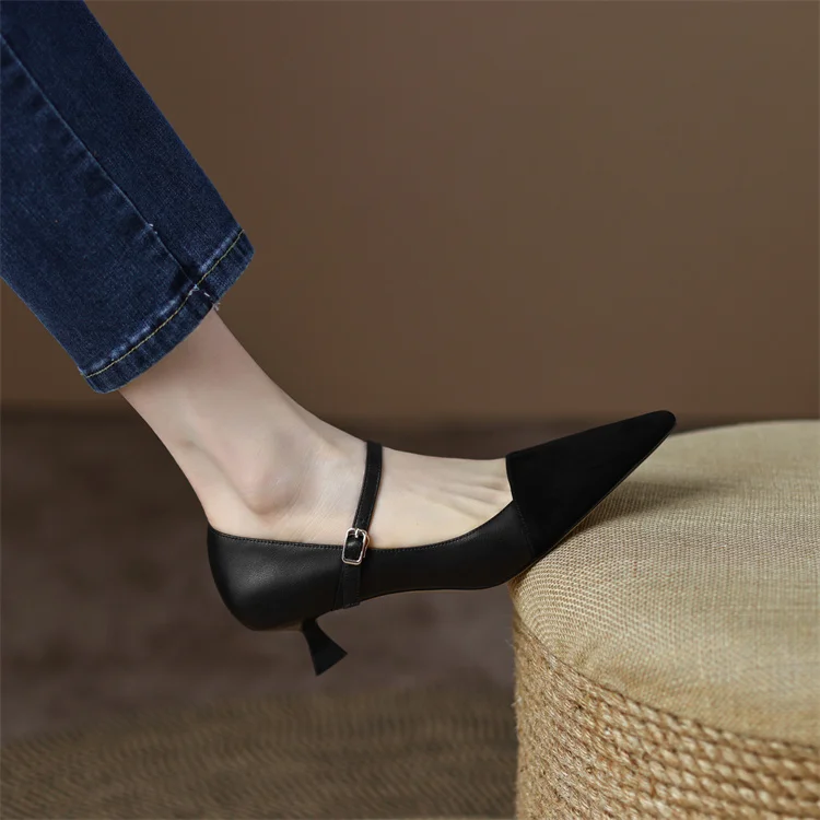 

2023 New Spring Women Shoes Pointed Toe Thin Heel Women Pumps Suede High Heels Mary Jane Women Stiletto Office Ladies Shoes