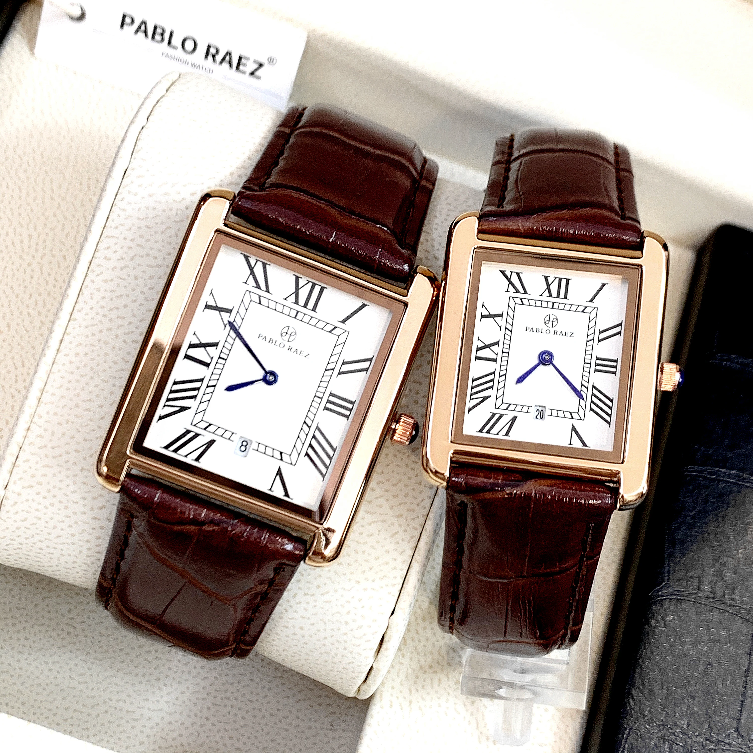 Fashion Couple Watches PABLO RAEZ Luxury Leather Lover Watch Fashion Dress Lady Man Wristwatch Square Women Montre Unisex Male Gift Casual Couple Clock