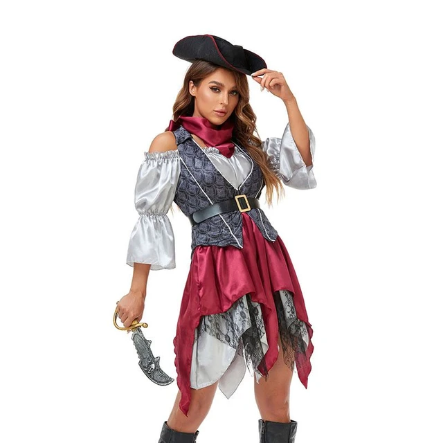 Disfraz de capitán pirata para mujer, disfraz de Halloween para