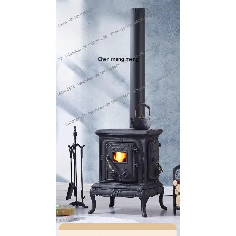 เตาผิงเหล็กหล่อ เผาไหม้ด้วยฟืนจริง ใช้ในครัวเรือน สำหรับให้ความอบอุ่นในห้องนั่งเล่น เหมาะสำหรับบ้านพักตากอากาศและวิลล่า 1
