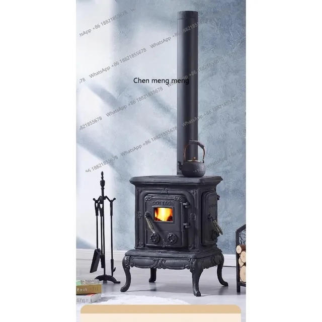 เตาผิงเหล็กหล่อ เผาไหม้ด้วยฟืนจริง ใช้ในครัวเรือน สำหรับให้ความอบอุ่นในห้องนั่งเล่น เหมาะสำหรับบ้านพักตากอากาศและวิลล่า 1