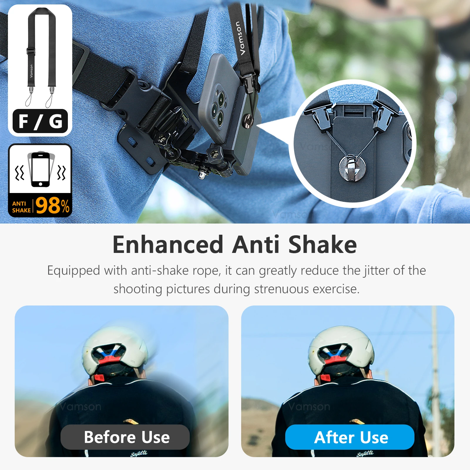 Action Camera Accessory Action Camera Holder Action Camera Mount Vamson Chest Strap Belt Body Harness Phone Clip Mount For iPhone 13 14 Samsung Huawei Insta360 Gopro Hero 11 10 9 8 7