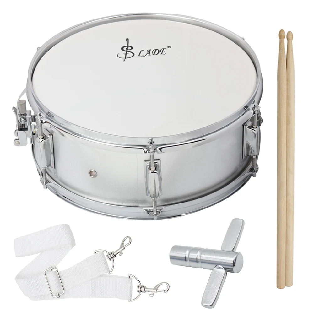 

SLADE 14 Inche Snare Drum Silver Stainless Steel Marching Drum Set Percussion Instrument with Strap Drum Sticks Accessories