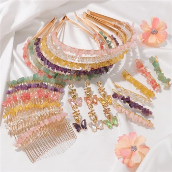 Natural Stone Chip Headband Hairpins Headwear Irregular Stone Hair Combs For Women Girls Wedding Bride Bridesmaid Hair Accessory 1