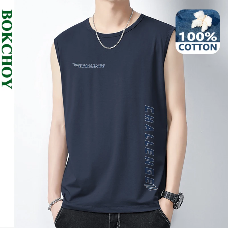 

2024 Summer New Men Vest Wide Shoulder Thin Cool Soft Cotton Letter Printing Sleeveless T-shirt Tank Tops Tees BOKV129
