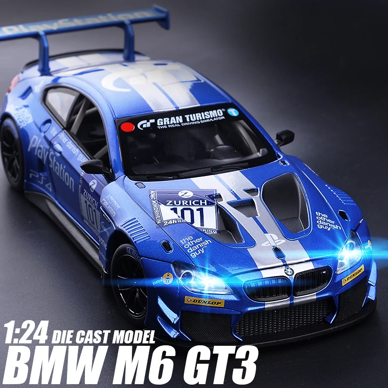 1:24 Bmw M6 Gt3 Le Mans Modello Di Auto Da Corsa In Lega Diecast Giocattolo In Metallo Modello Di Auto Sportiva Simulazione Sound Light Collection Gif