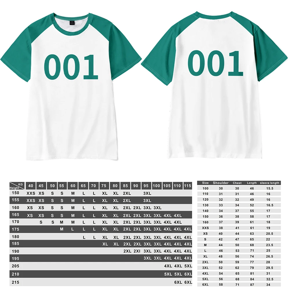 Calamari Game T-shirt Cosplay Costume Numbers Tracksuit Player 456 333 001 Party Clothes Unisex Adult Clothes Boys Girls Tshirt
