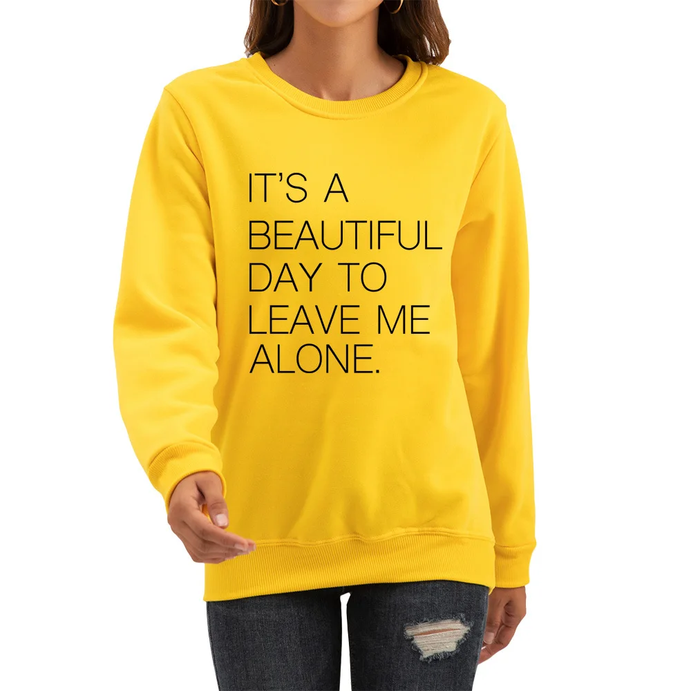 YRYT 2023 Autumn and Winter New Women's Wear It's A Beautiful Day Letter Print Loose Casual Pullover Long Sleeve Crewneck Hoodie