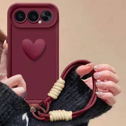 3D Love Heart Strap Shockproof Phone Case for Honor X7e (Wine)