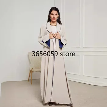 2025 Muslim New Fashion Arab Women's Elegant Loose Casual Trendy Turn-down Collar Cardigan Abaya Female Jalabiya Clothes Coats 1
